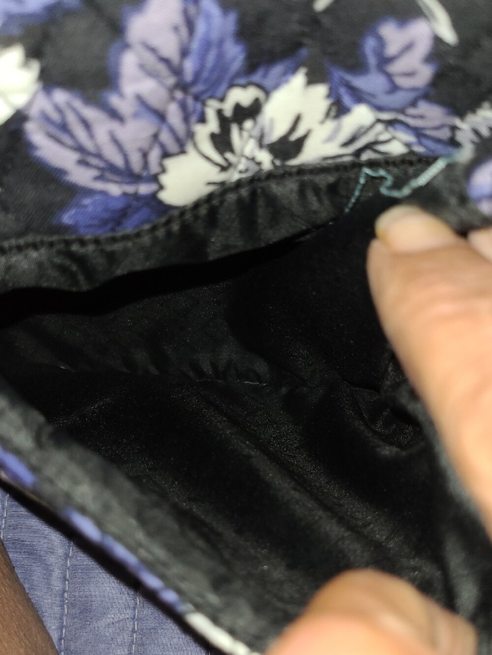 Vera Bradley Black Quilted Crossbody with Cream Floral and Blue Accents - Picture 10 of 10